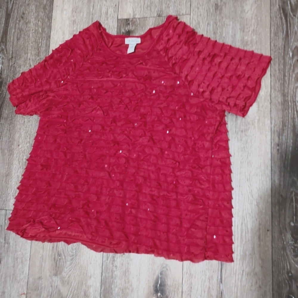 CATHERINES Womens PLUS 18/20 Red Sparkle Stars and Ruffles 4th of July Blouse